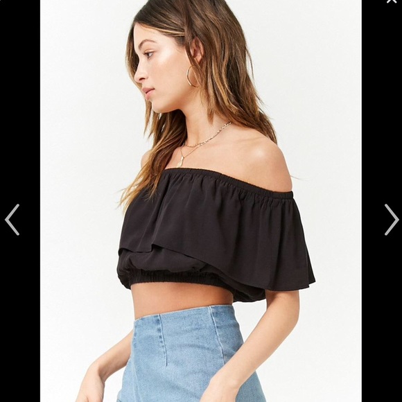 Two Forever 21 Woman’s Off The Shoulder Crop Tops - Picture 2 of 7
